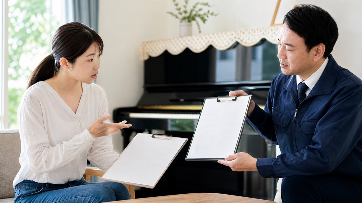 ピアノの査定額を当日下げられたときの確認イメージ