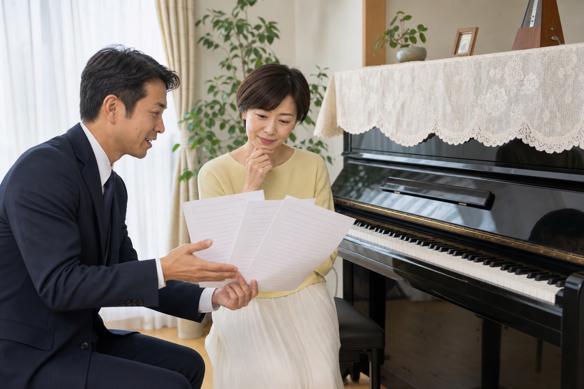 自分のピアノに合う買取業者を選ぶイメージ